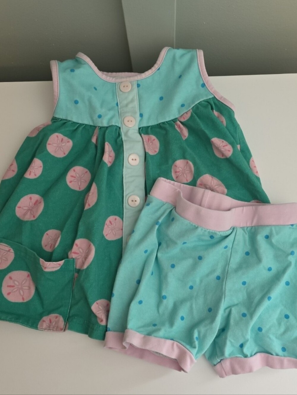 Sweethoney 3t smocked Brand summer sand dollar seashell outfit set